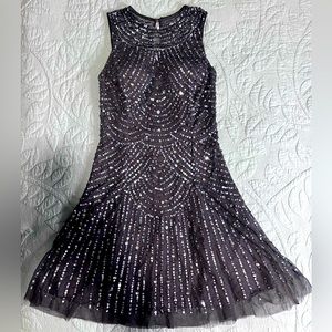 Aidan Mattox Grey/Periwinkle Cocktail Sequin Dress Size 0 Womens